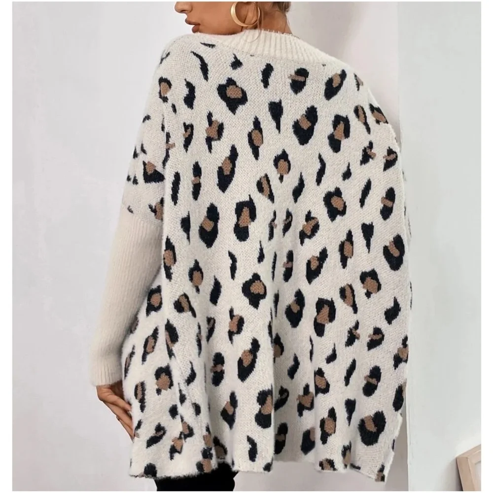 Cozy Leopard Print Fuzzy Open Front Cardigan - Picture 4 of 4